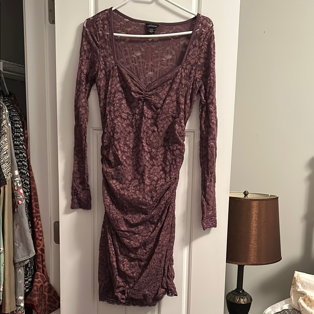 Purple Long Sleeved Sexy Lace Dress